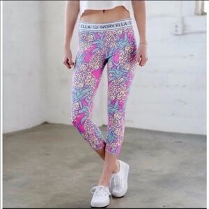 Ivory Ella Pineapple Print Cropped Leggings Pink Yoga Running Size Small